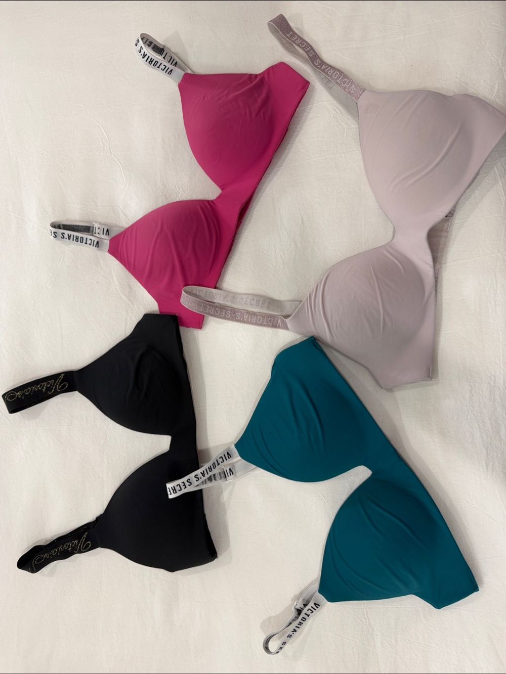 Victoria's Secret Smooth T-Shirt Bras — Teal, Black, Lilac, and Hot Pink Bundle